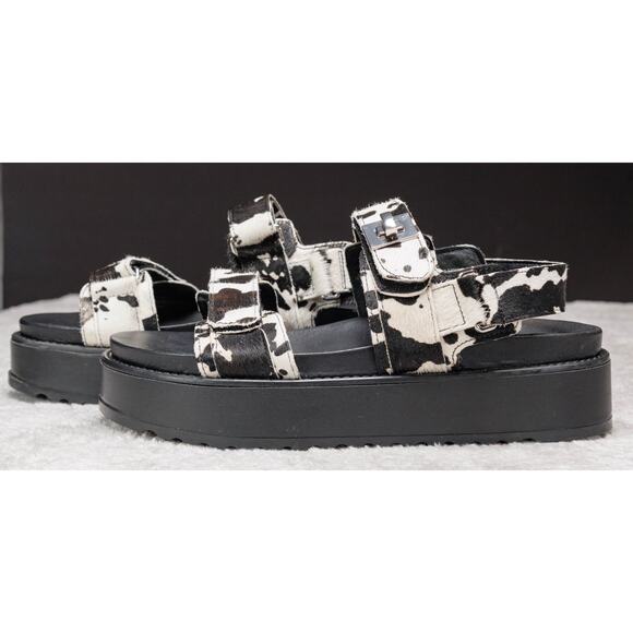 Steve Madden BigMona Black White Cow Print Platform Sandals Womens Size 10 - Picture 13 of 15